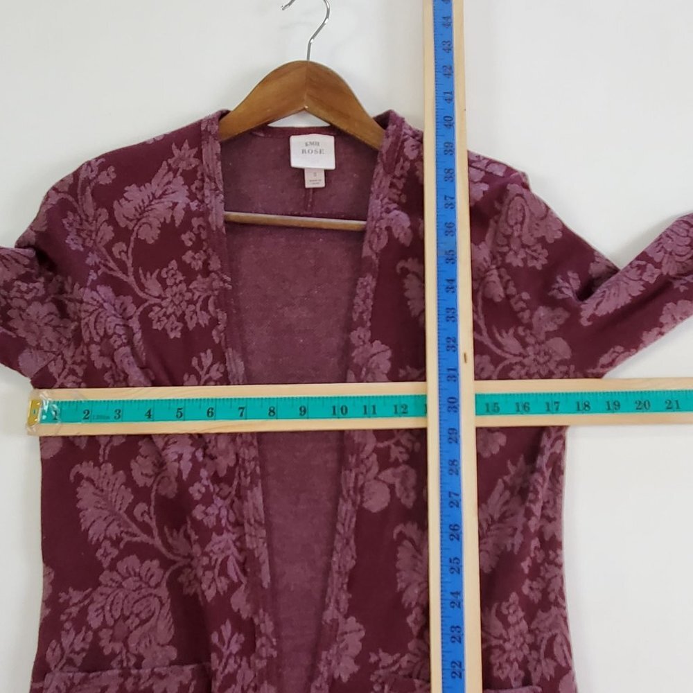 Knox Rose Womens Open Front Floral Duster Cardigan Sweater Size S Maroon Pockets - Picture 10 of 11
